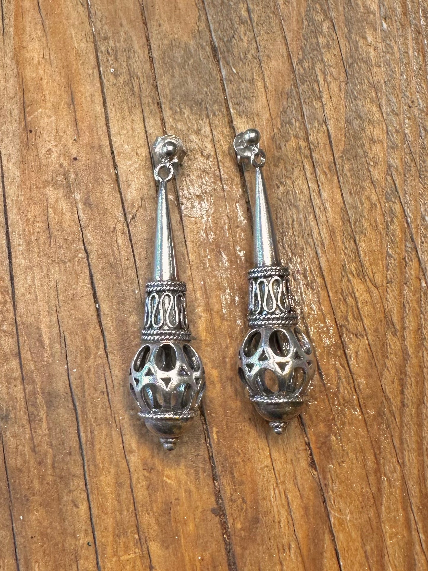 Ornate Bali Style Filigree Long Dangle 925 Sterling Silver Earrings