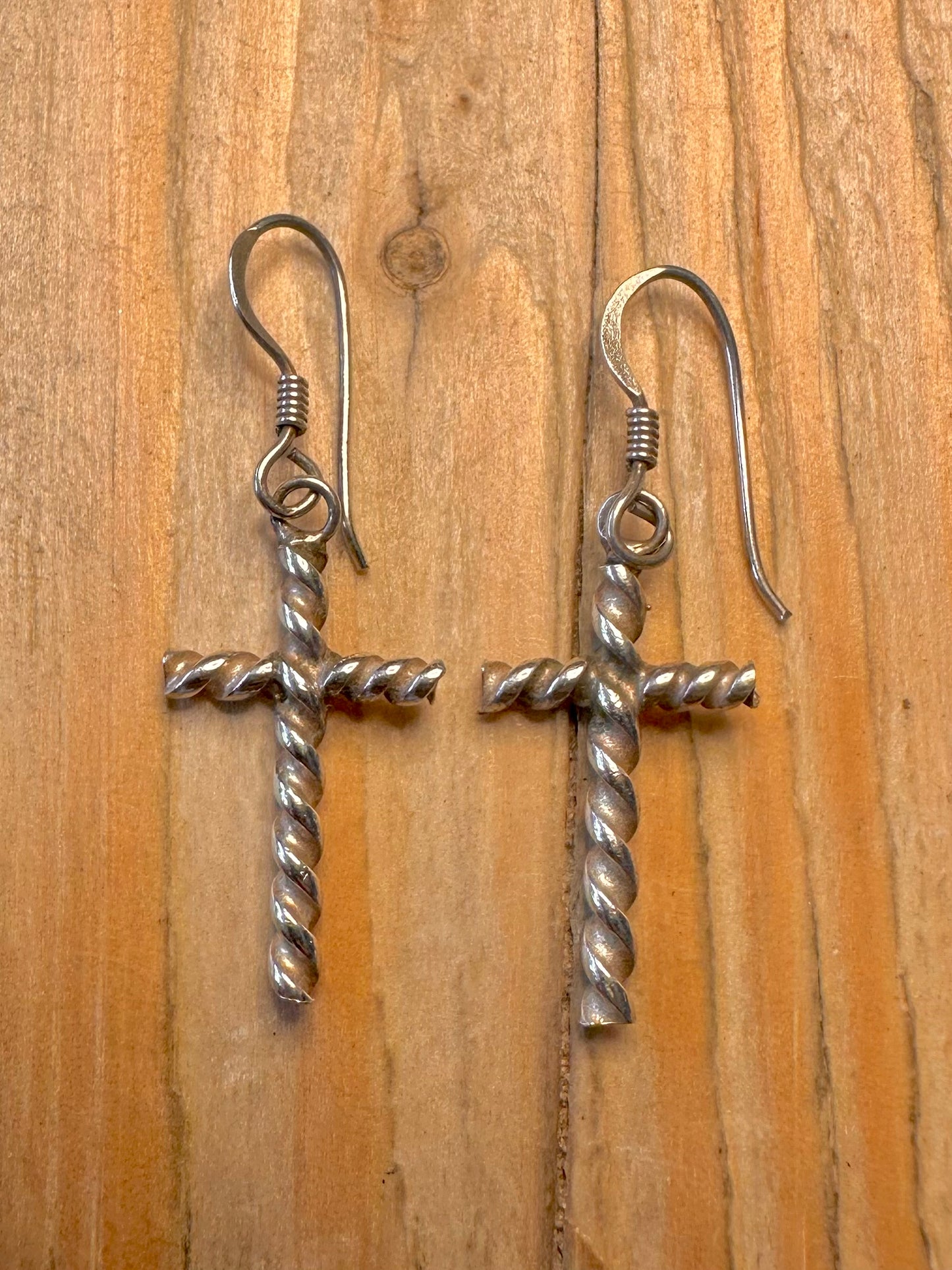 Vintage Twisted Cross 925 Silver Earrings