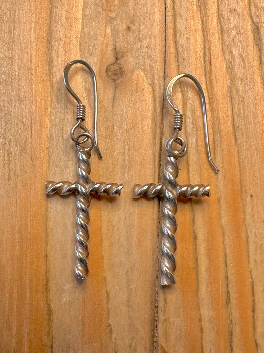 Vintage Twisted Cross 925 Silver Earrings