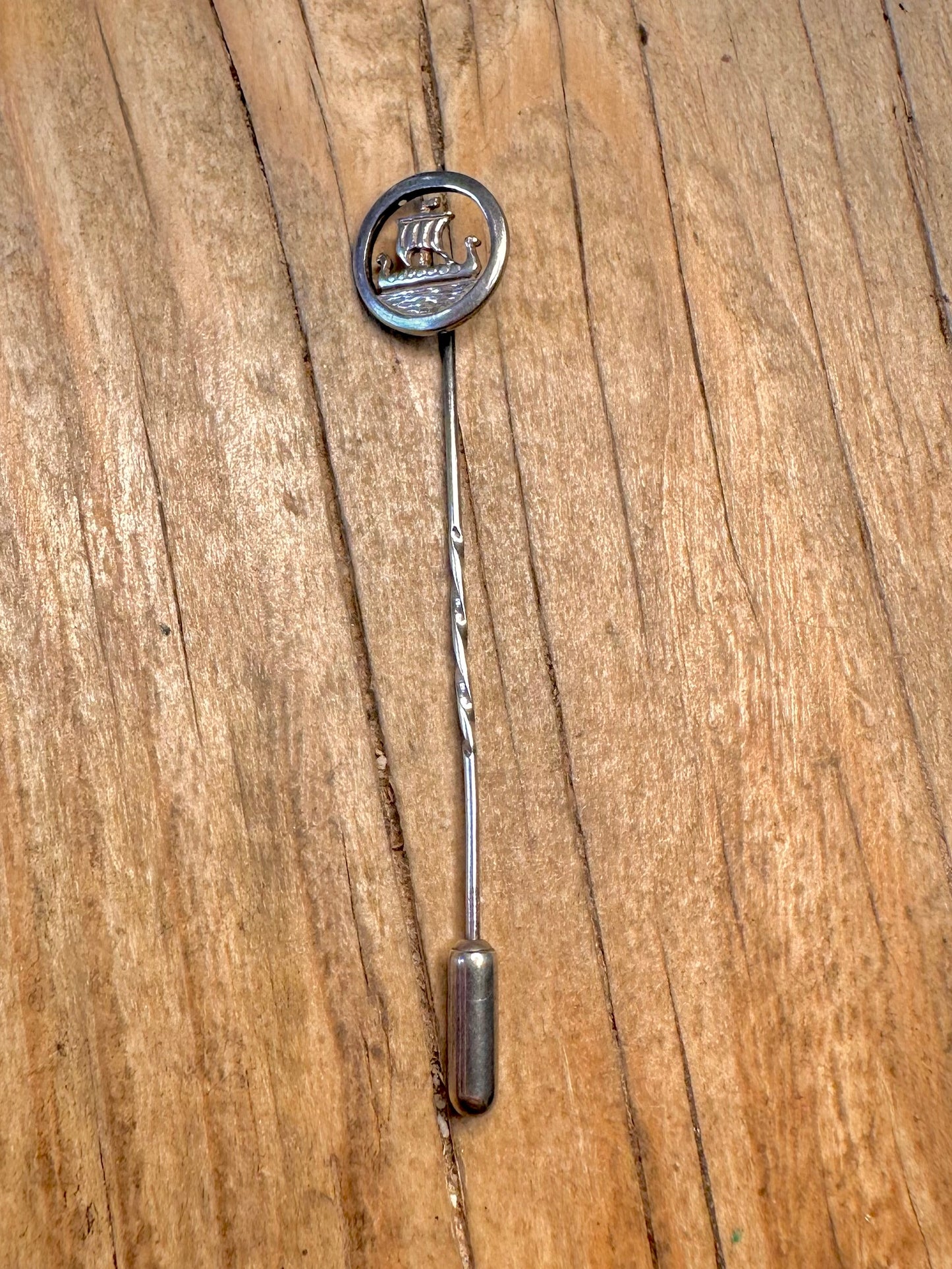 Vintage Viking Ship Twisted 925 Sterling Silver Stick Pin Collectables