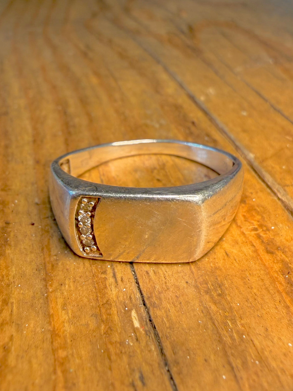 Rectangle Signet Diamond 925 Sterling Silver Size U1/2 Ring