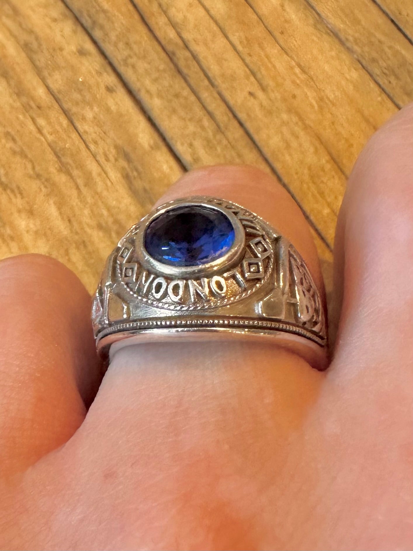 University London Blue Stone College Ring 925 Sterling Silver Size R Ring