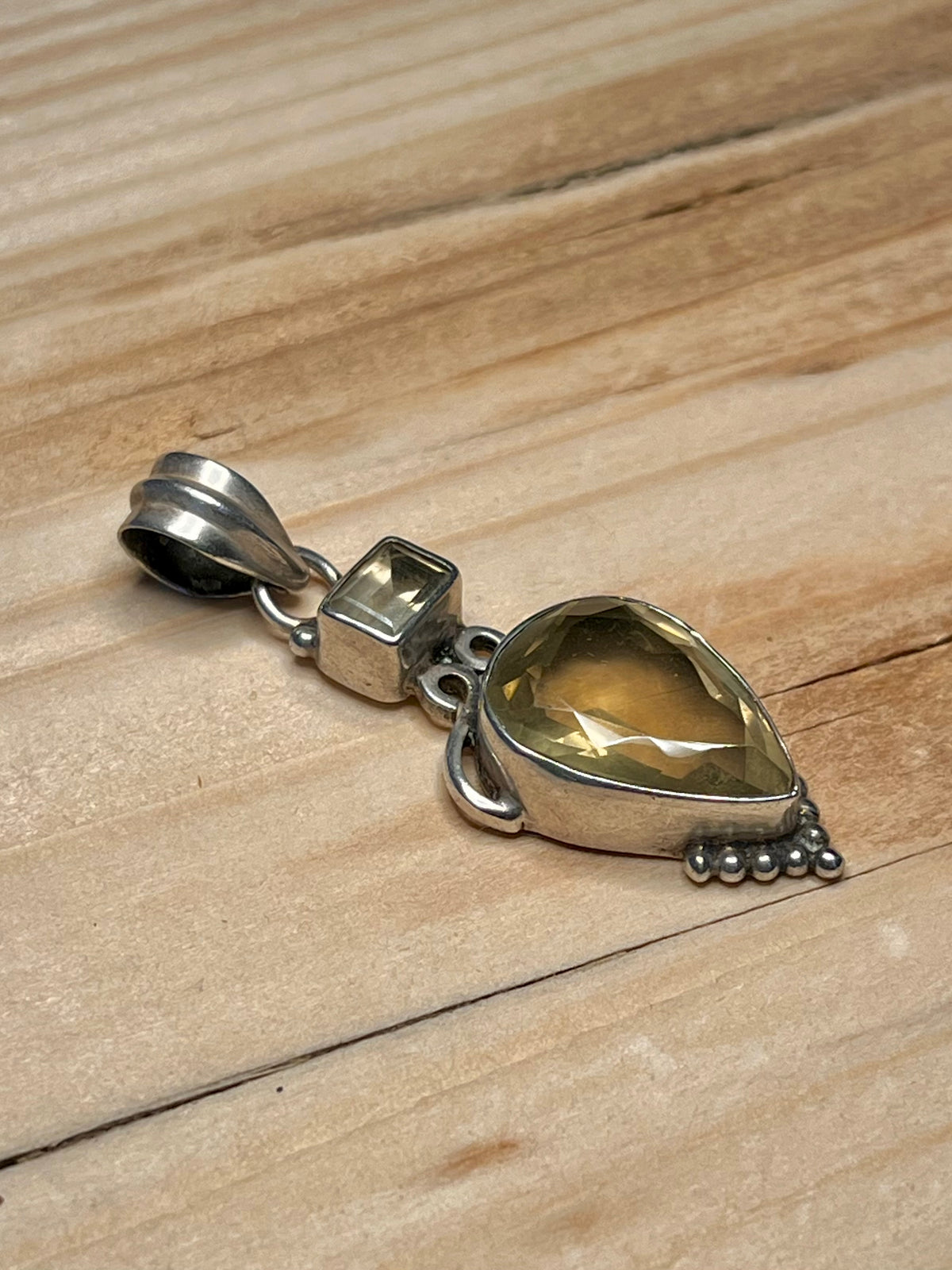 Citrine Double Stone 925 Sterling Silver Pendant