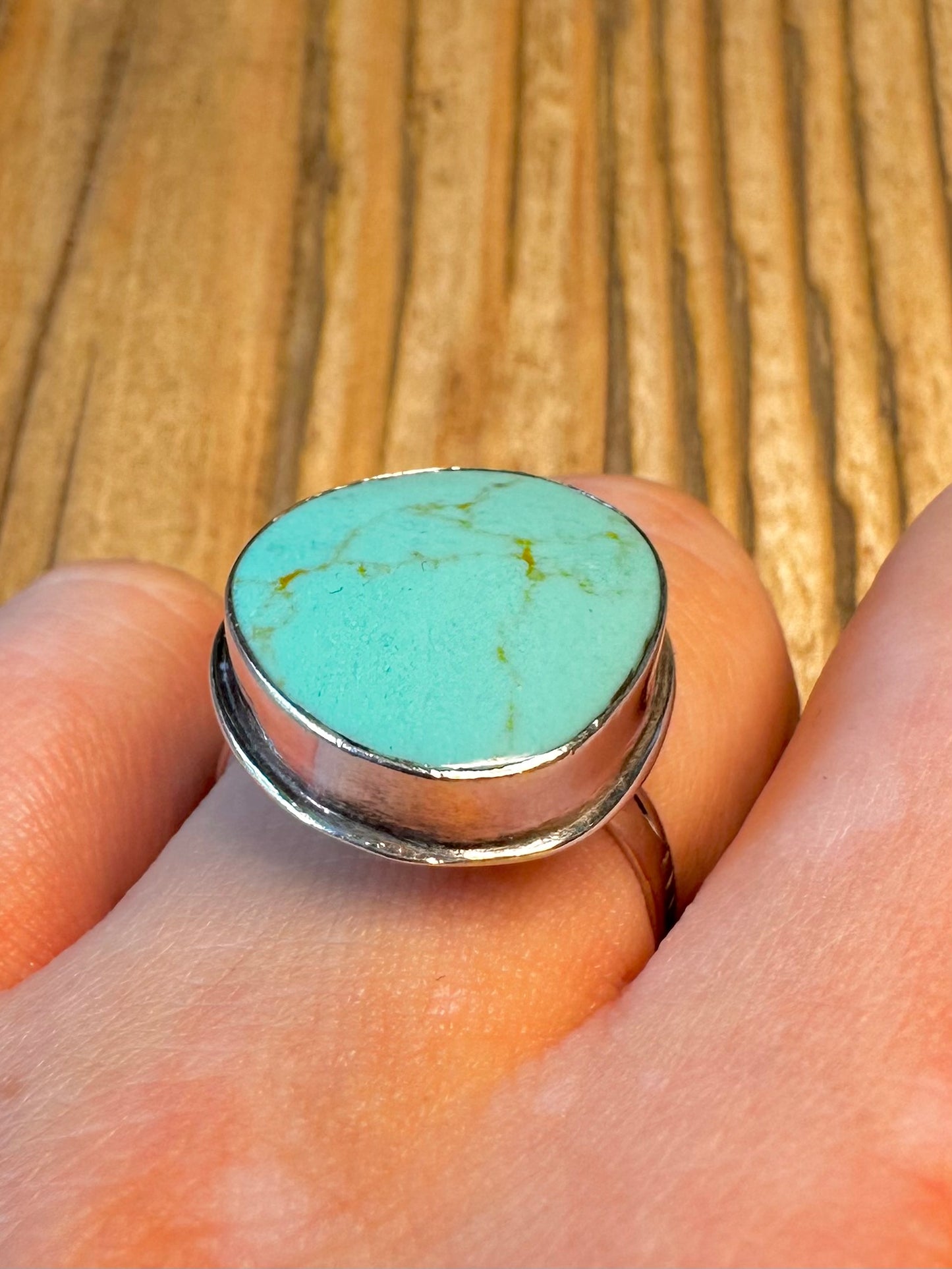 Turquoise Cabochon 925 Sterling Silver Size Q Ring