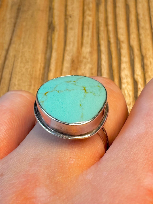 Turquoise Cabochon 925 Sterling Silver Size Q Ring