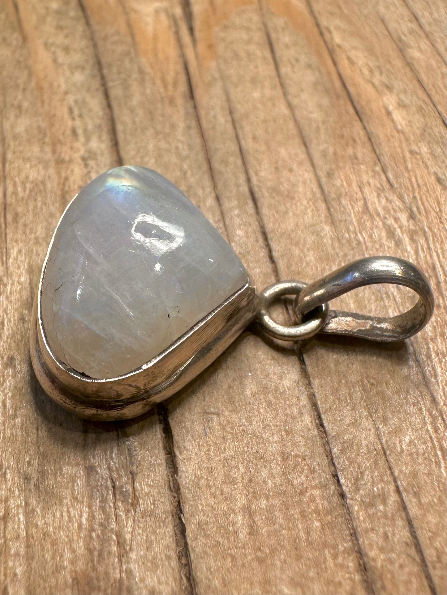 Vintage Moonstone Triangle 925 Sterling Silver Pendant