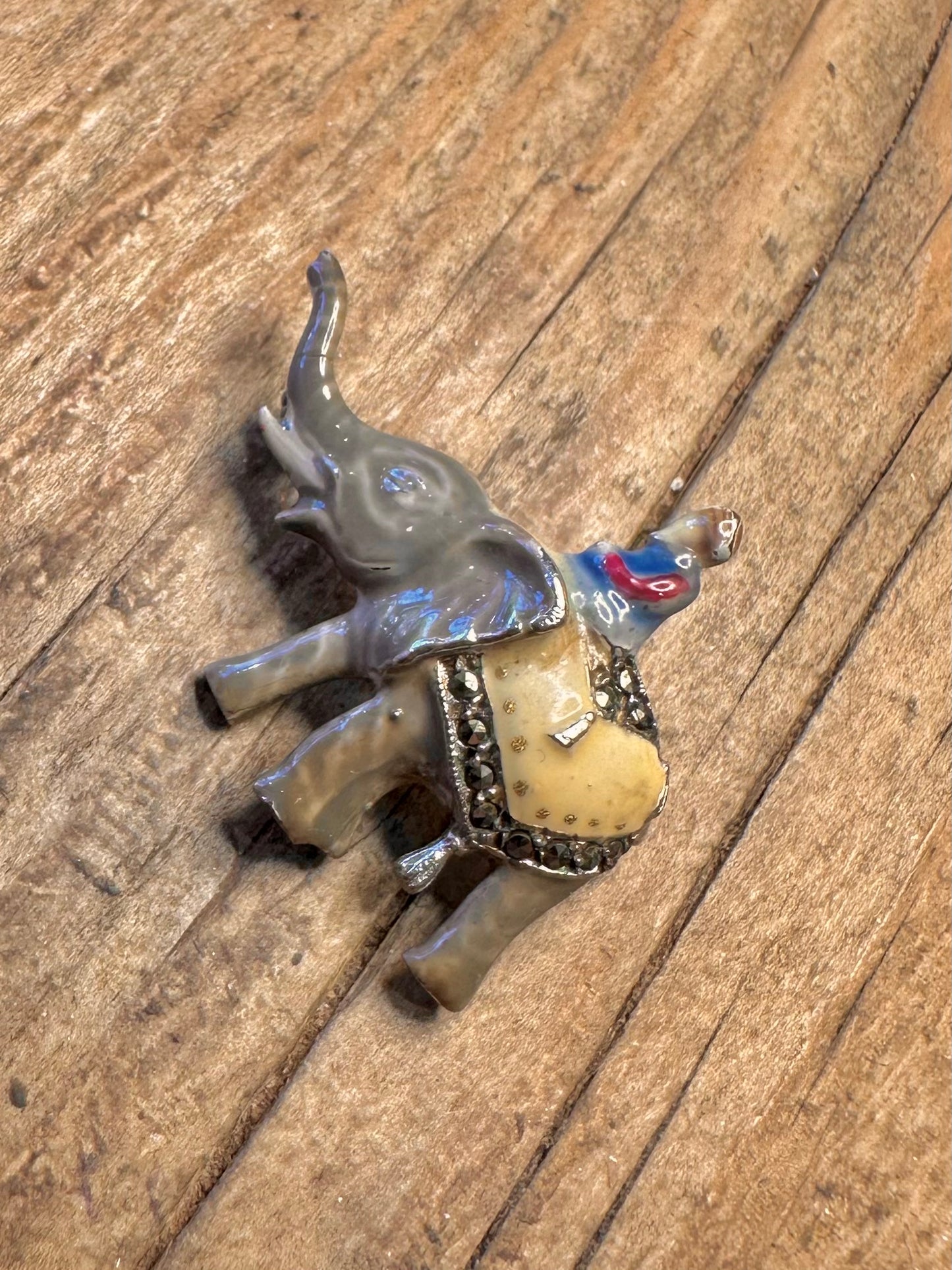 Emaille Elefant Markasit 925 Sterling Silber Brosche