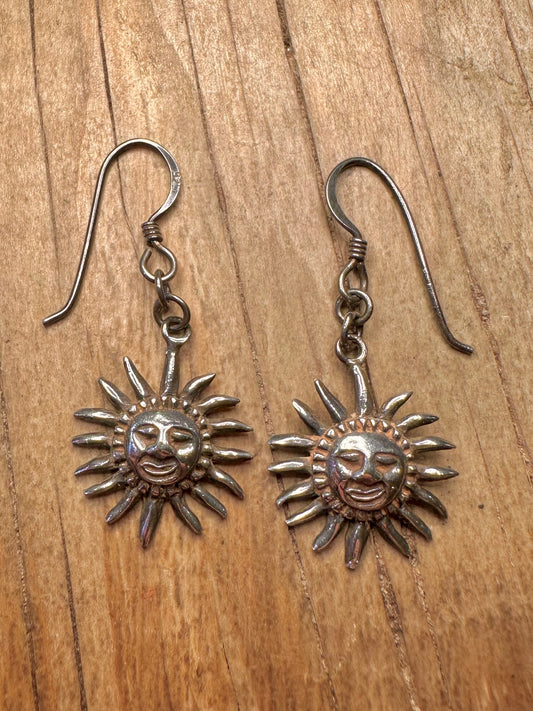 Vintage Sun Face 925 Sterling Silver Earrings
