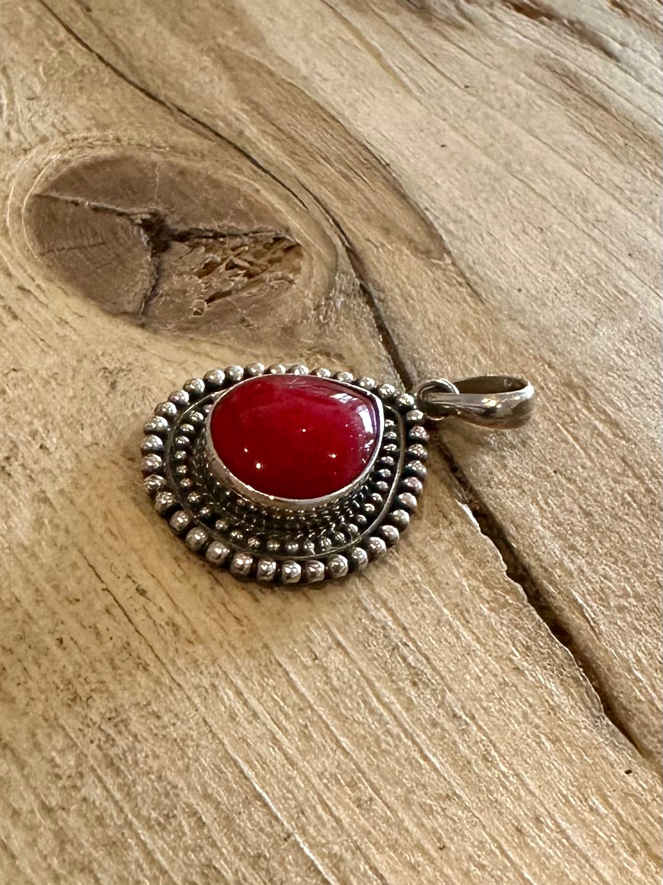 Vintage Red Tribal 925 Silver Pendant