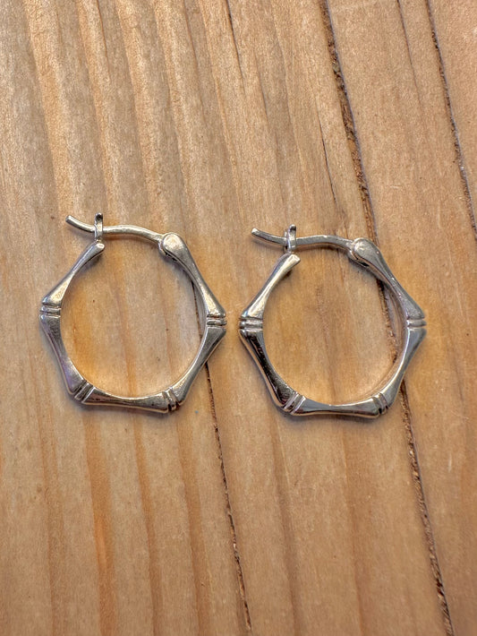 Vintage Bamboo Style Hoops 925 Silver Earrings