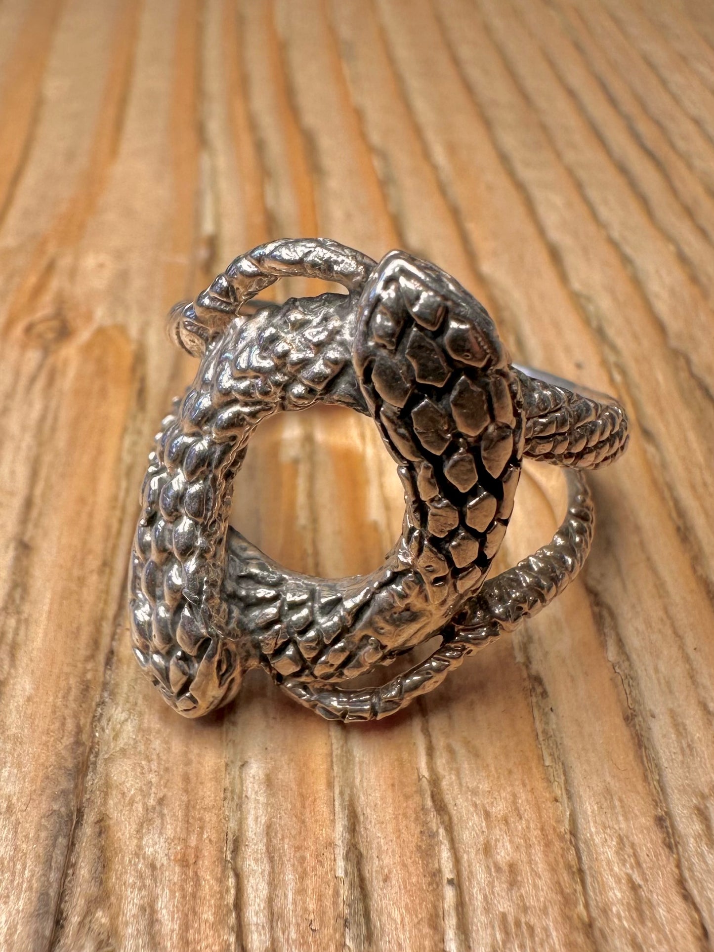 Vintage Double Snake 925 Sterling Silver Size T Ring