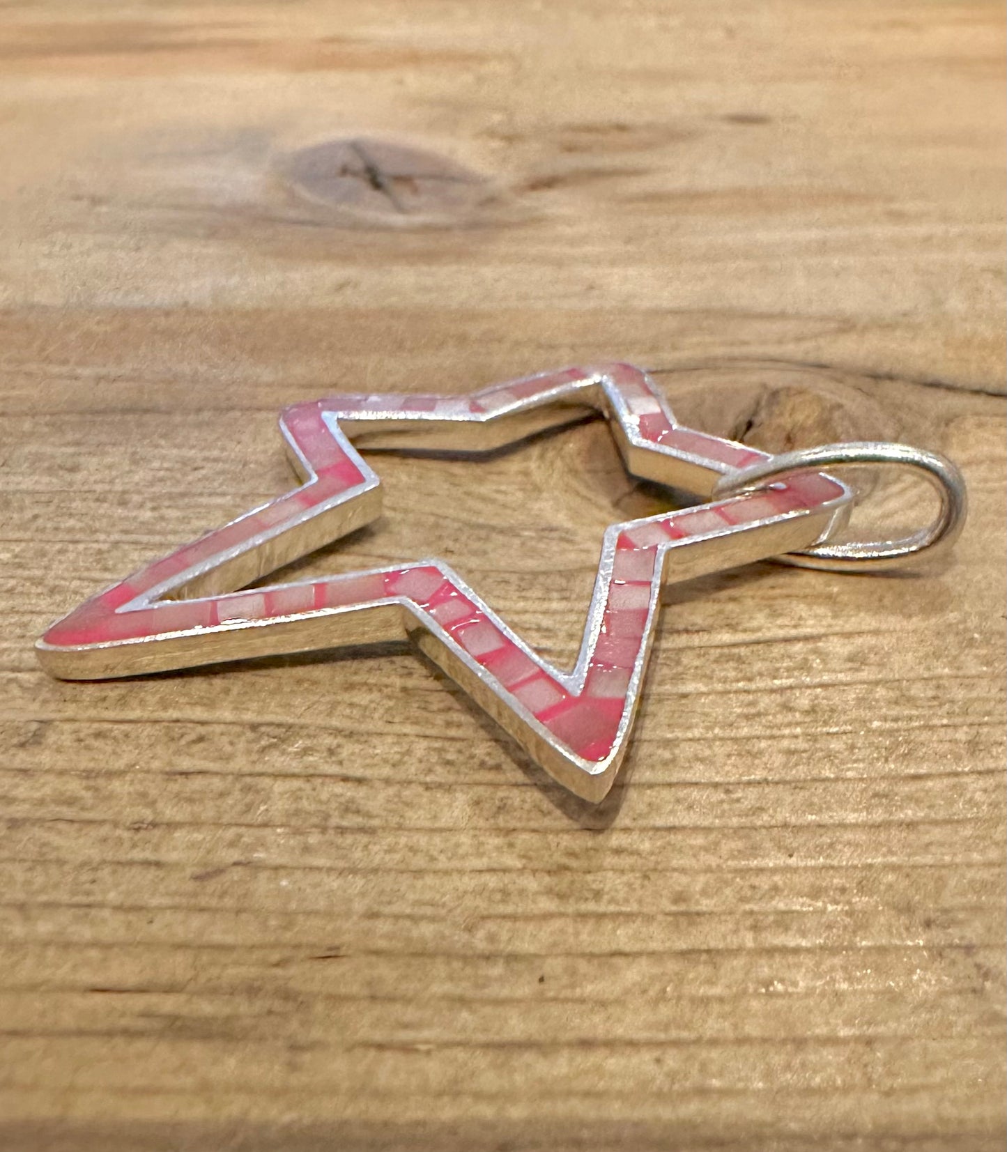 Abstract Pink Mother of Pearl Star 925 Silver Pendant