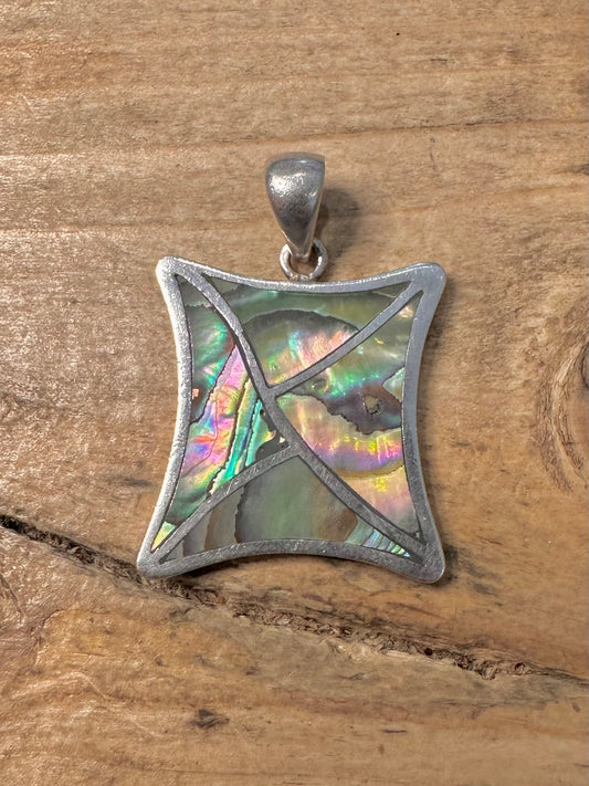 Abstract Square Abalone 925 Silver Pendant