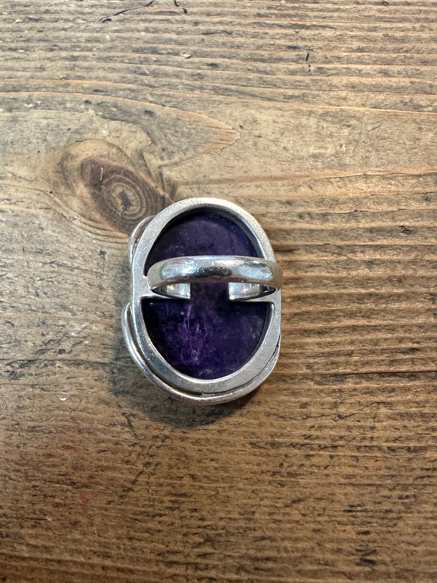 Modernist Large Purple Charoite 925 Silver Size L Ring