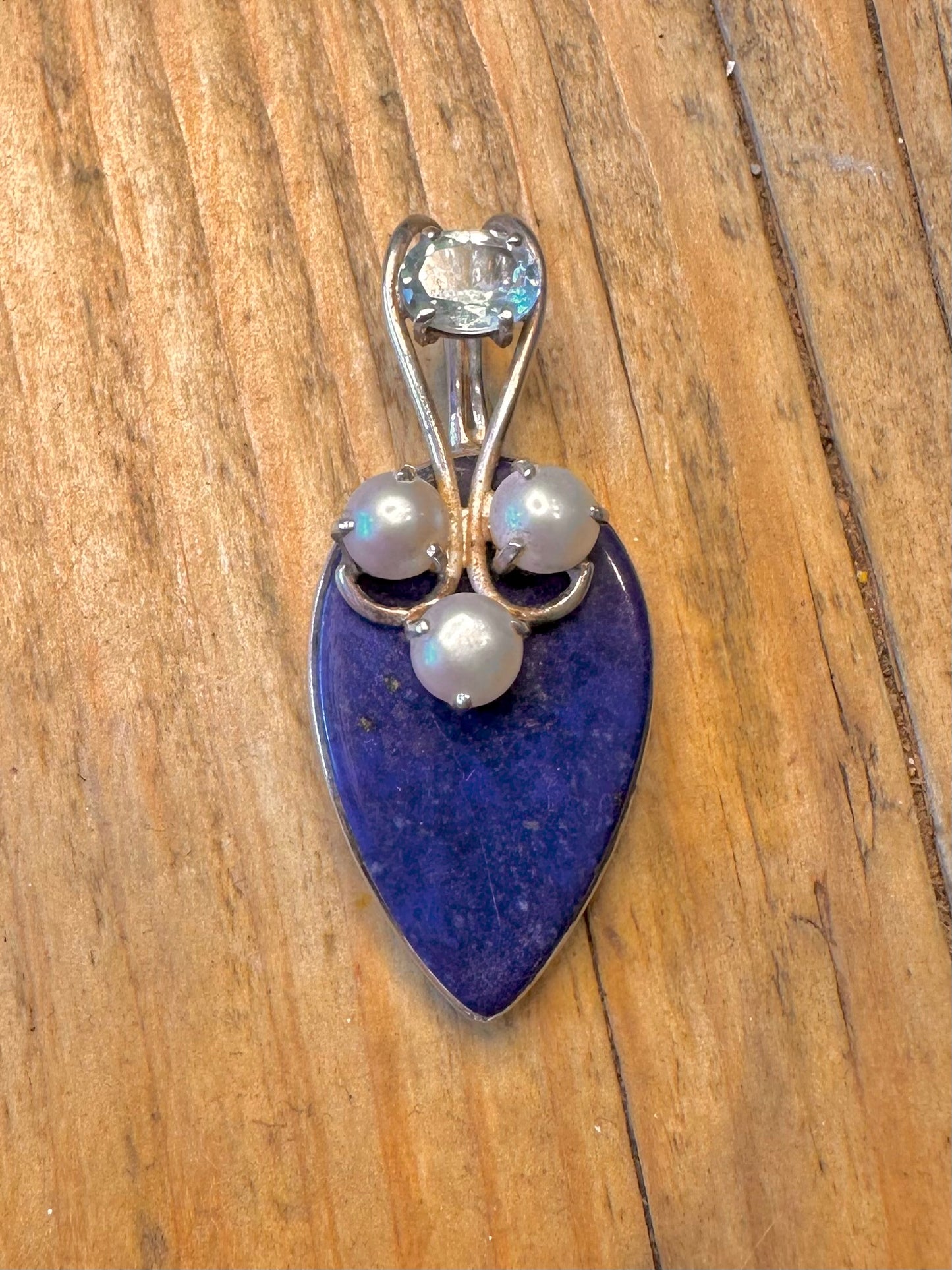 Lapis Pearl and Blue Topaz 925 Sterling Silver Pendant