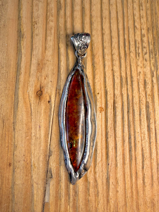 Handmade Abstract Amber 925 Sterling Silver Pendant