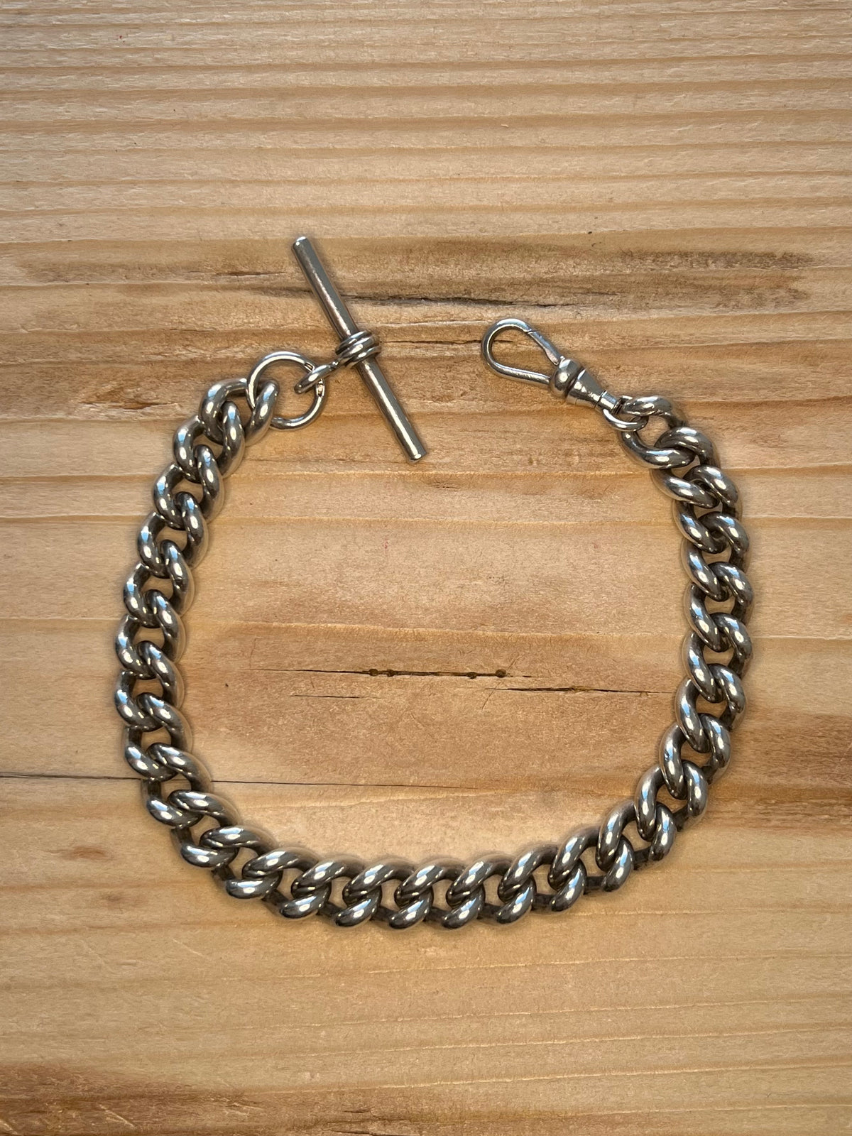 Chunky T-Bar Chain Albert Clasp 925 Sterling Silver 8.3 Inch Bracelet