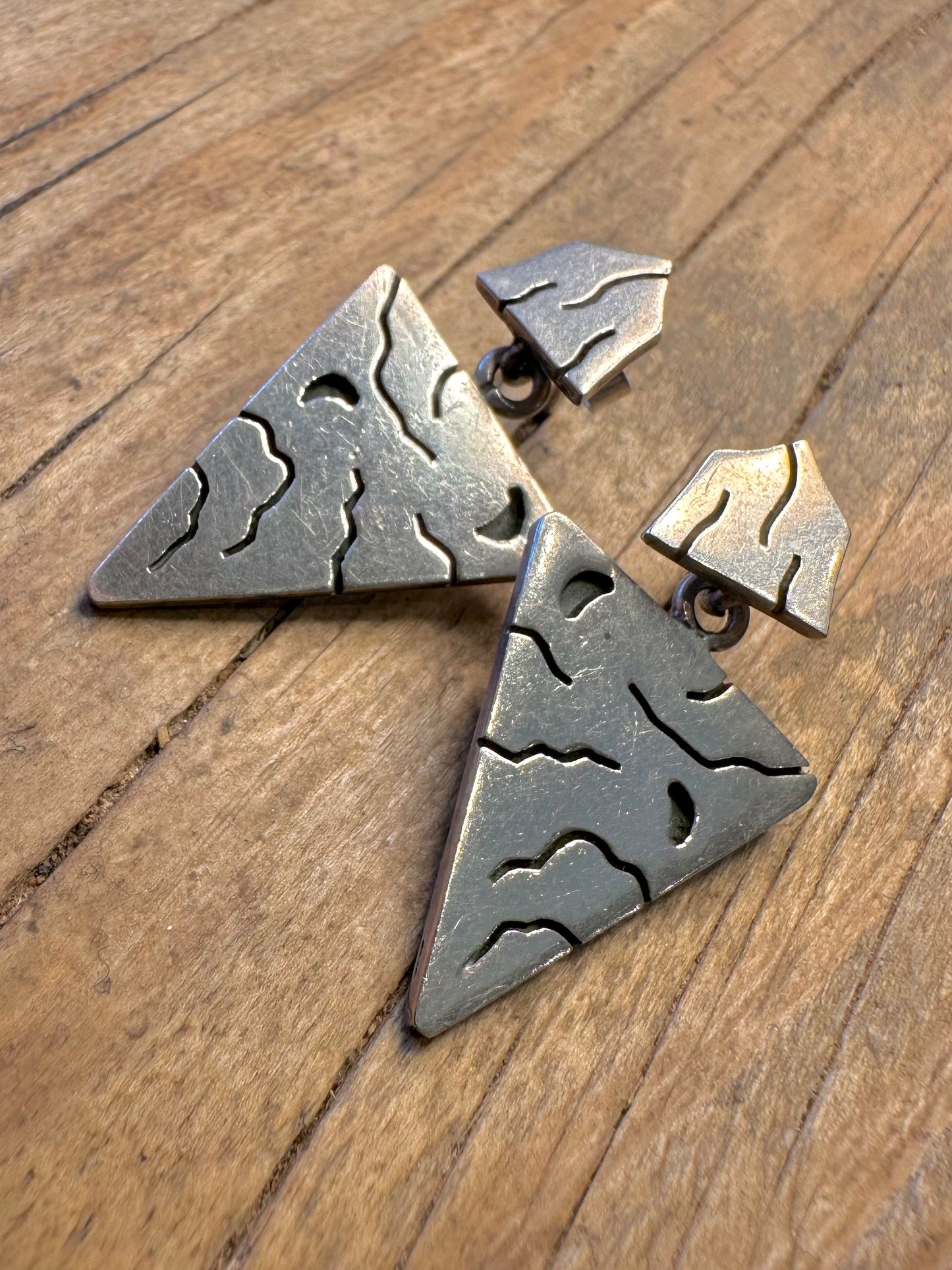 Abstract Triangle Textured 925 Sterling Silver Earrings
