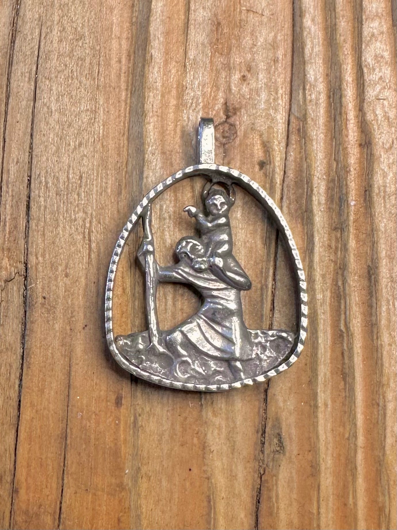 Unique St Christopher 1976 Pierced Design Textured 925 Sterling Silver Pendant