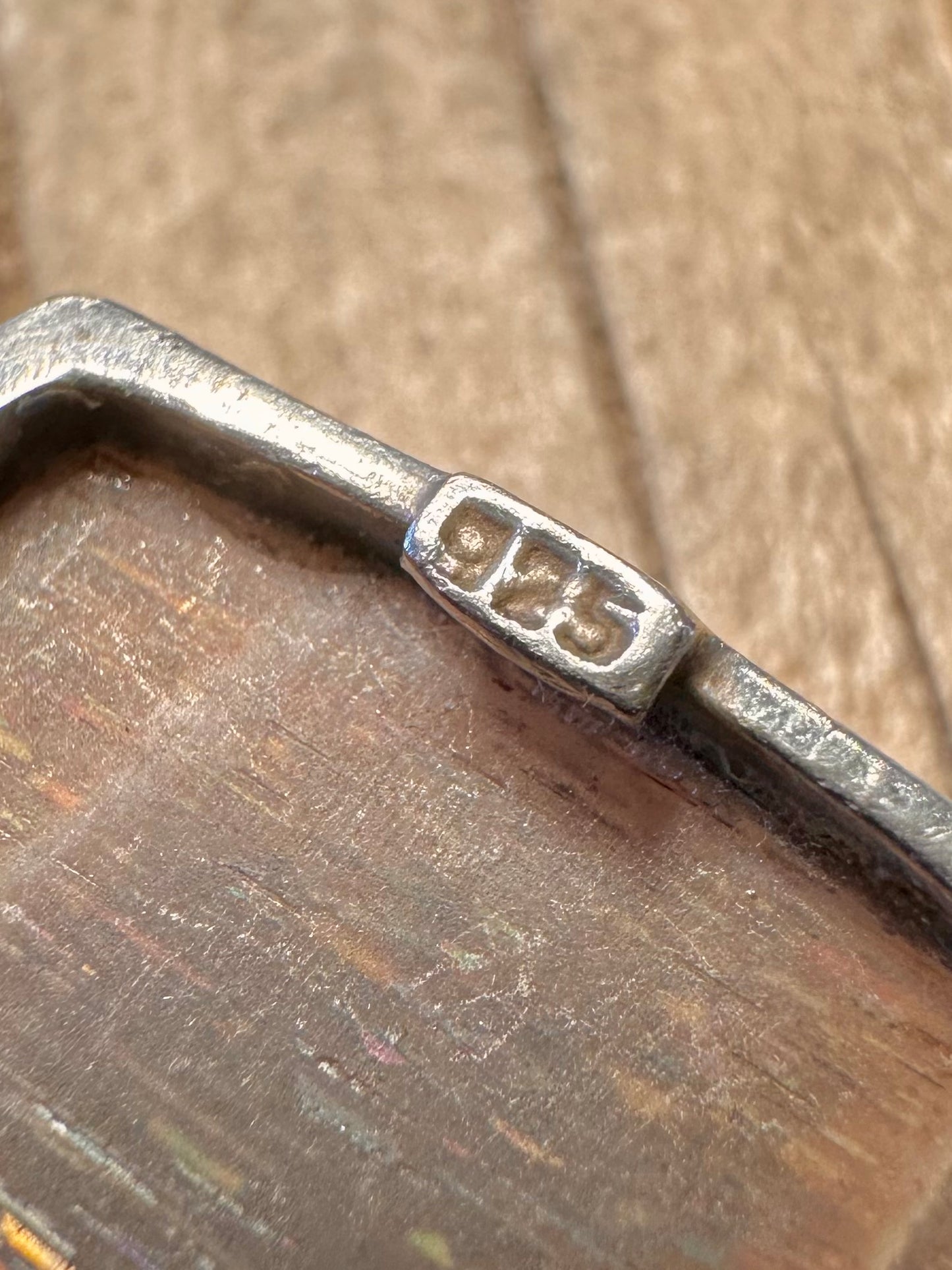 Vintage Brauner Glänzender Rechteckiger 925 Sterling Silber Anhänger
