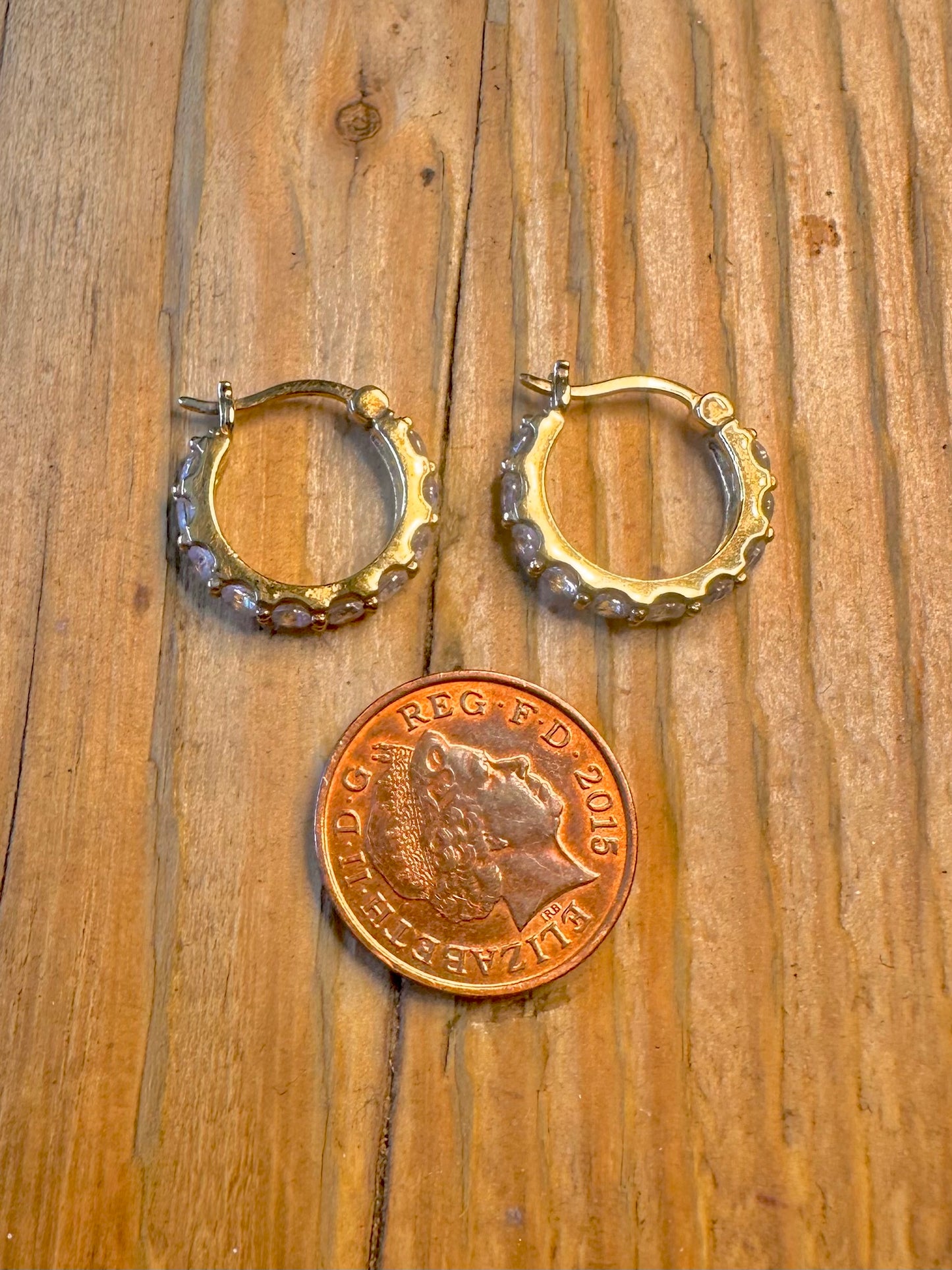 CZ Hoops Gold on 925 Sterling Silver Earrings