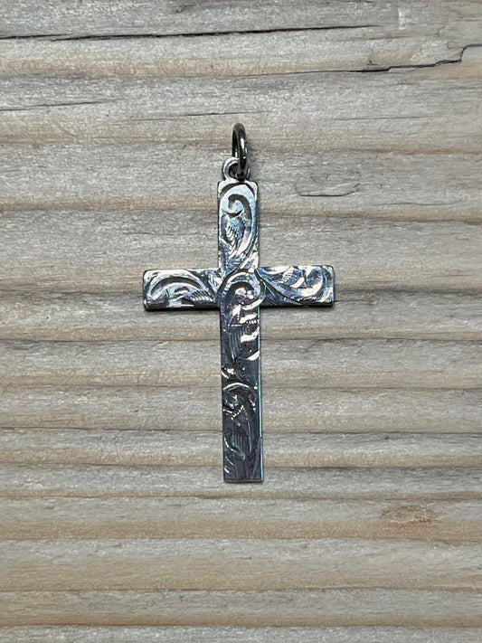 Swirl Engraved Cross 925 Sterling Silver Pendant