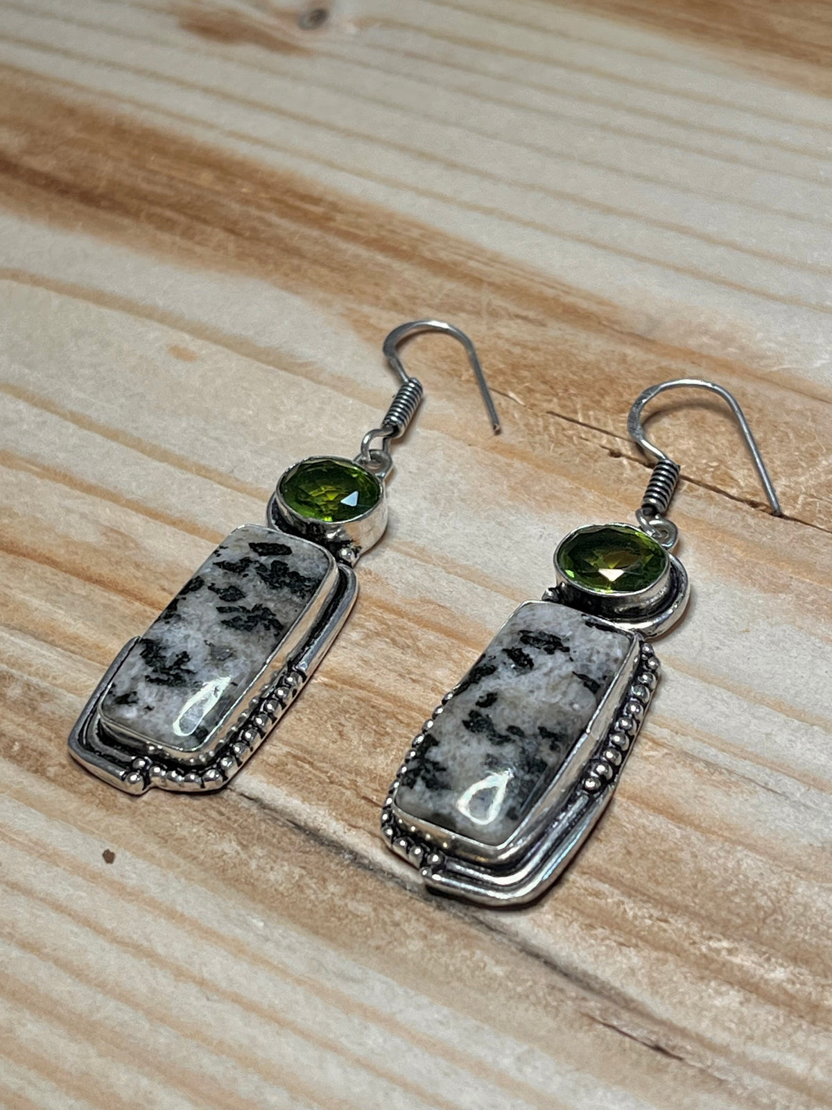 Jasper and Peridot Drop Dangle 925 Sterling Silver Drop Earrings