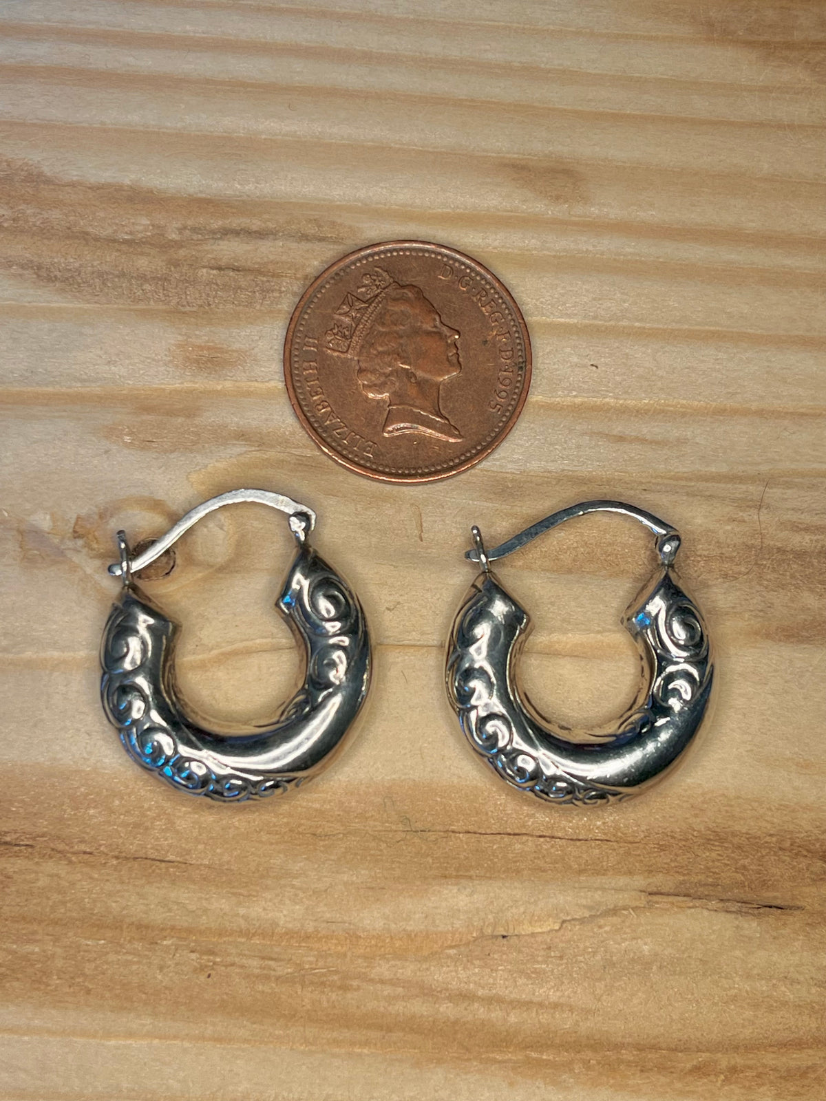 Small Chunky Embellished 925 Sterling Silver Hoop Earrings