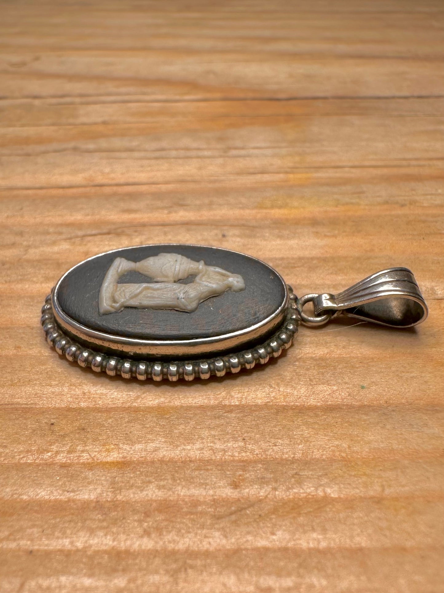Vintage Schwarze Cameo Wedgwood 925 Sterling Silber Made in England Anhänger