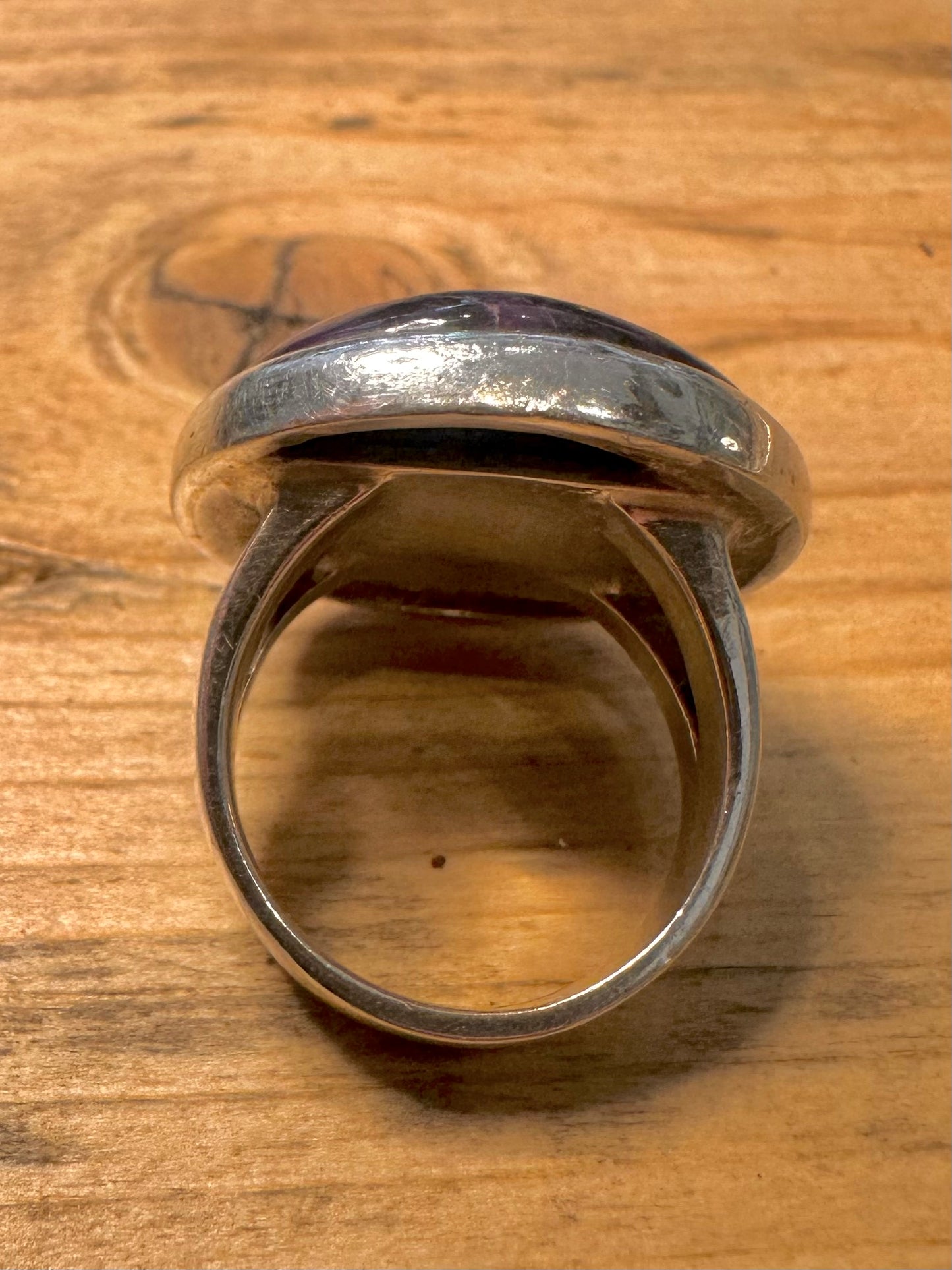Vintage Purple Charoite Circle 925 Silver Size M Ring