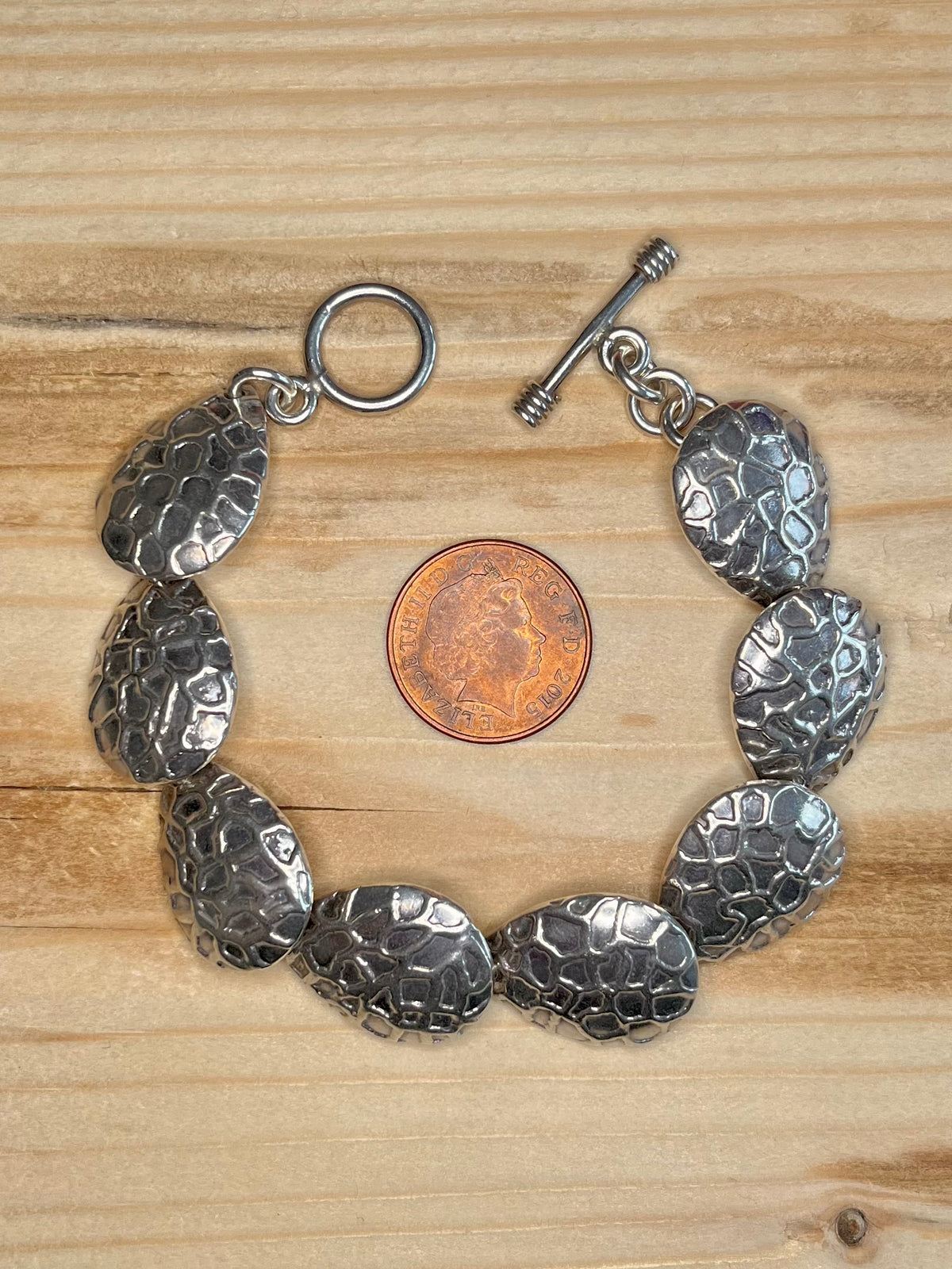 Turtle Shell Textured 925 Sterling Silver 7.5 Inch Bracelet
