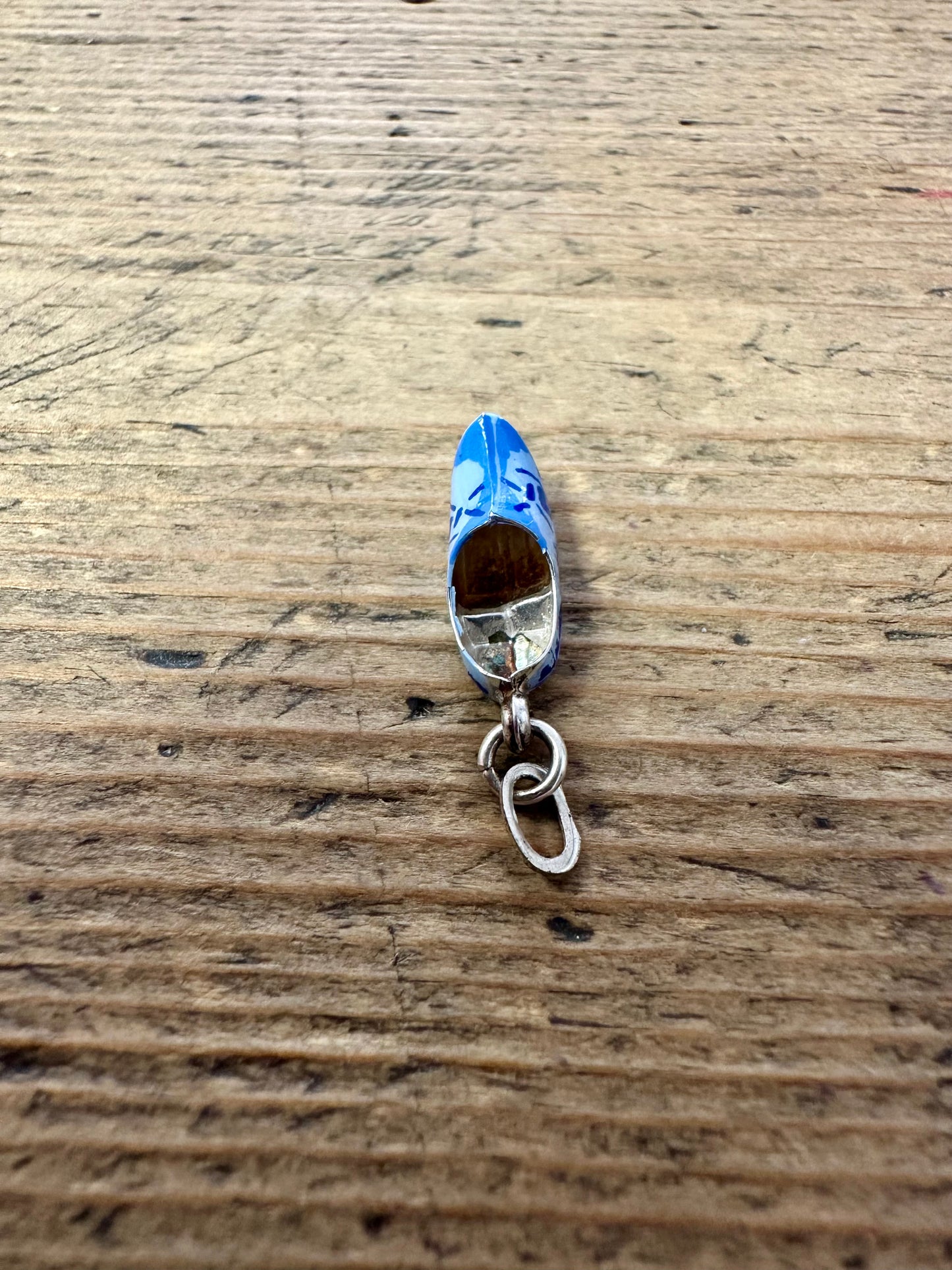 Vintage Blue Enamel Clog Silver Charm Pendant