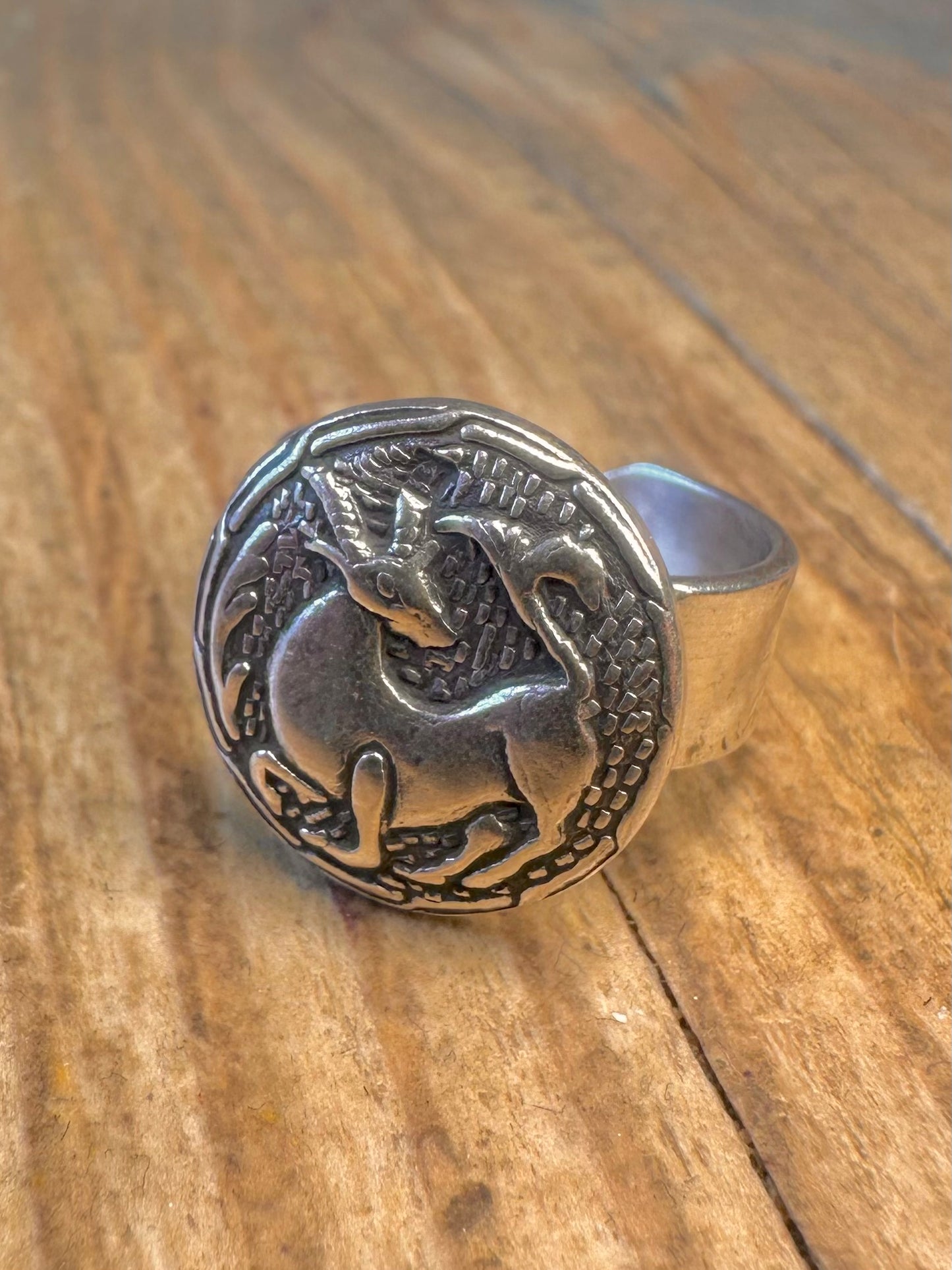 Steinbock-Kreis Ägyptische Markierungen Silber Größenverstellbarer Ring K1/2