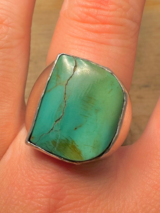 Vintage Large Raw Turquoise 925 Silver Size W Ring