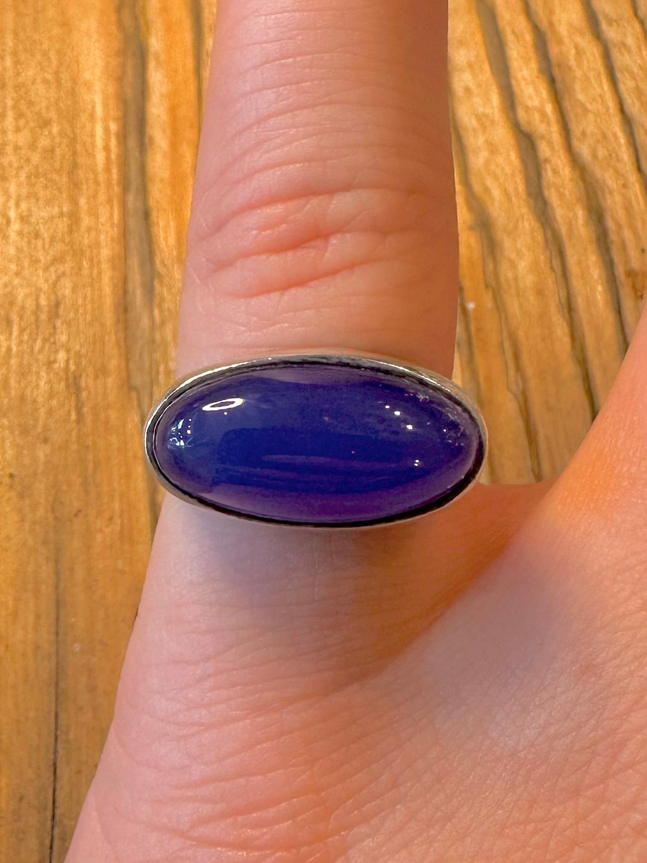 Blue Oval Shaped 925 Sterling Silver Size M Ring