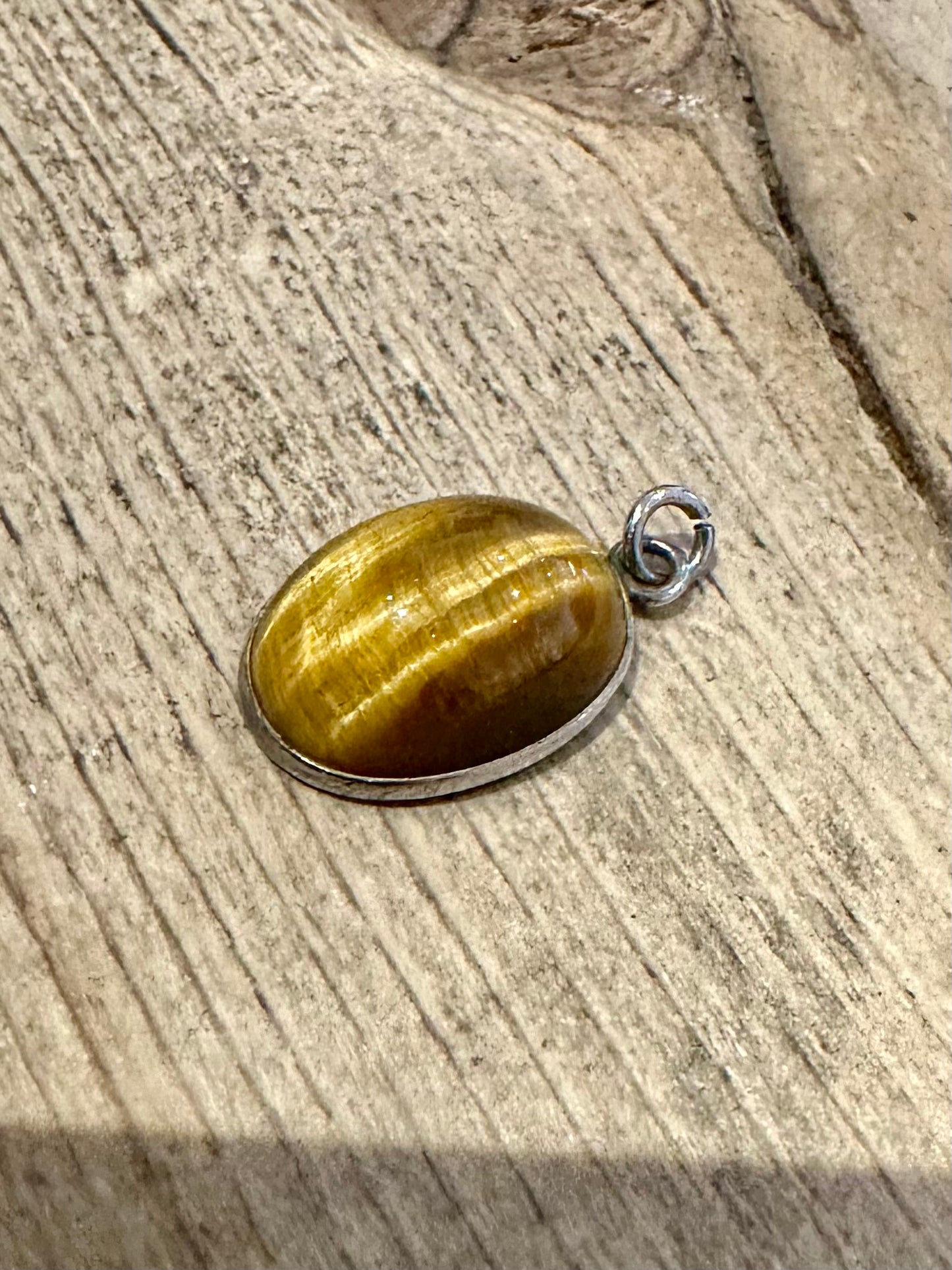 Vintage 1982 Tigers Eye Oval 925 Silver Pendant