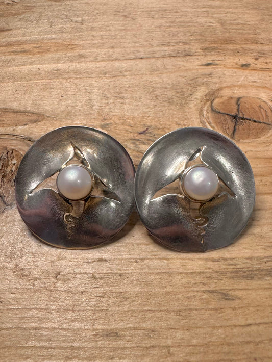 Abstarct Michaud Design Pearl Maker EP Gold and 925 Silver Earrings