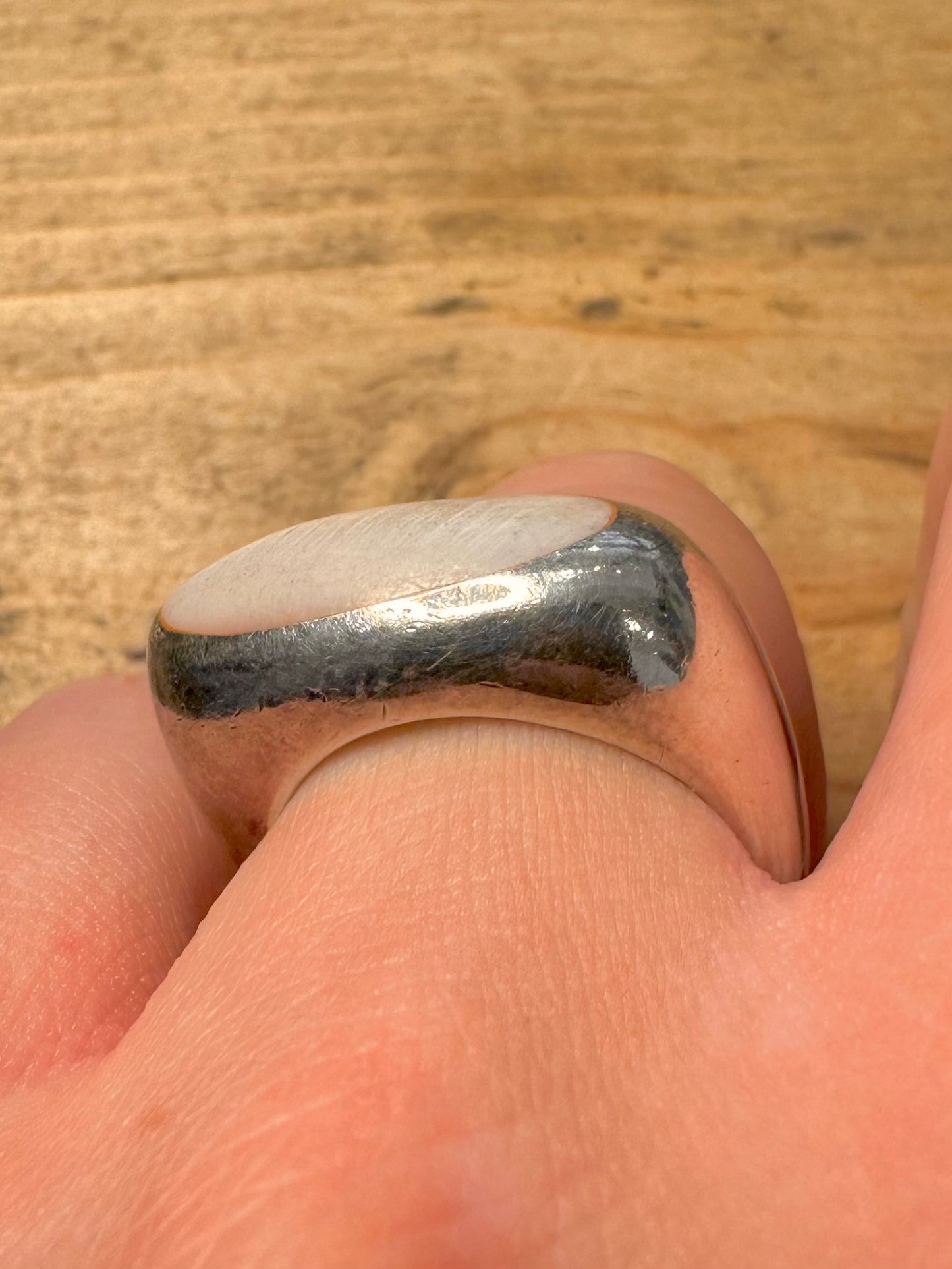 Modernist Mother of Pearl 925 Silver Size Q Ring