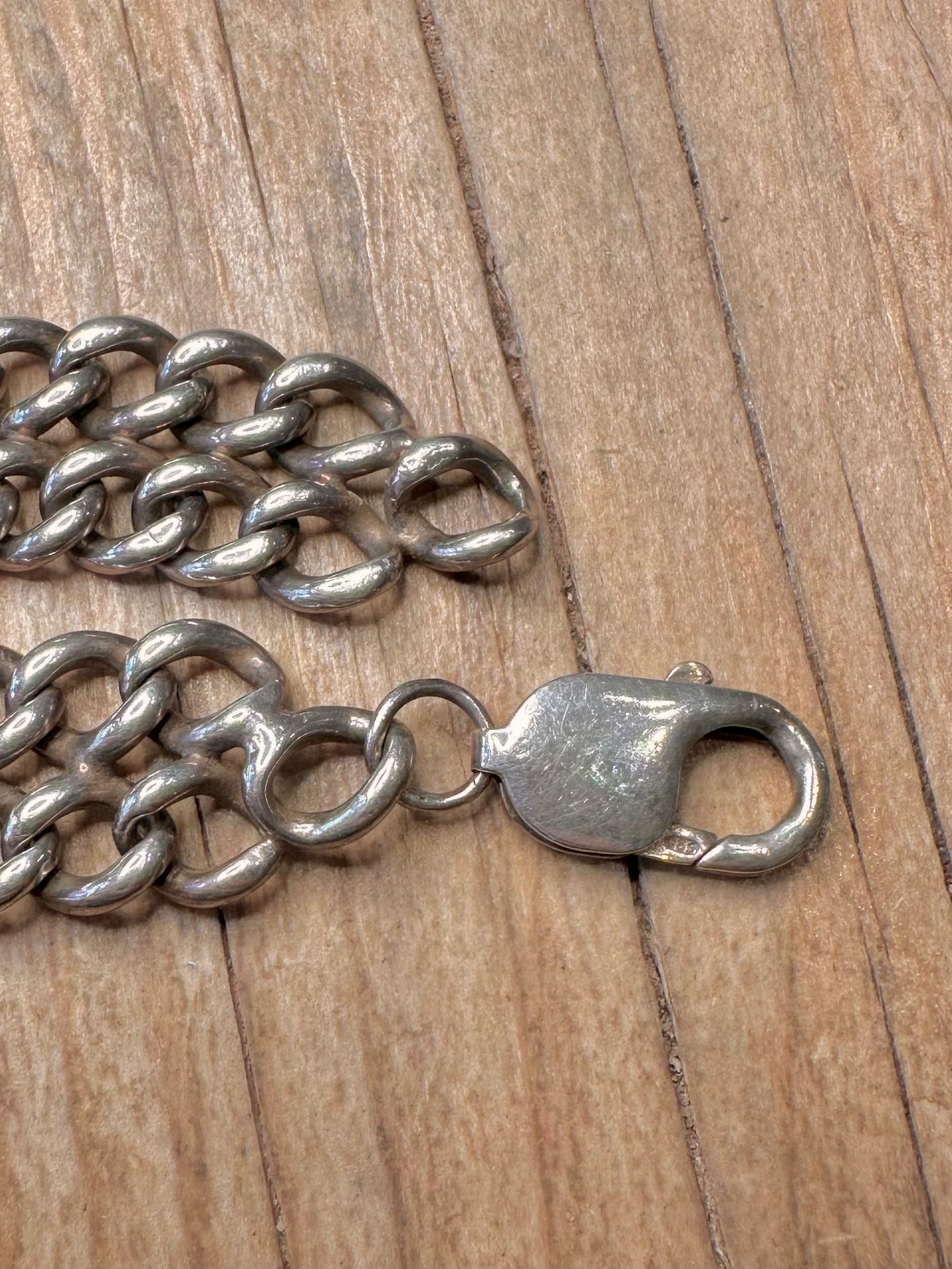 Vintage Double Link Curb Chain 925 Sterling Silver 7.8 inch Bracelet