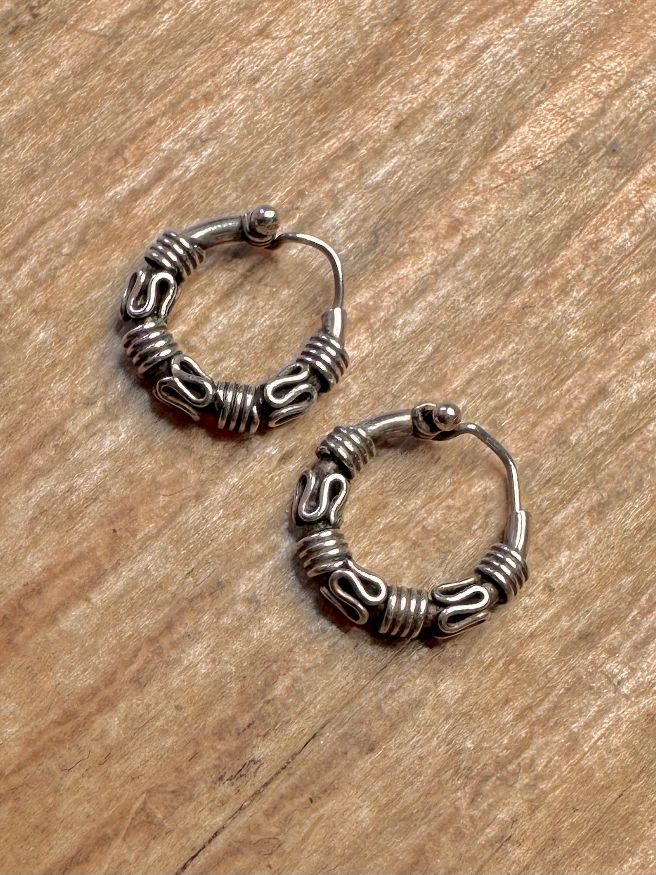 Vintage Tribal Kleine Creolen 925 Sterling Silber Ohrringe