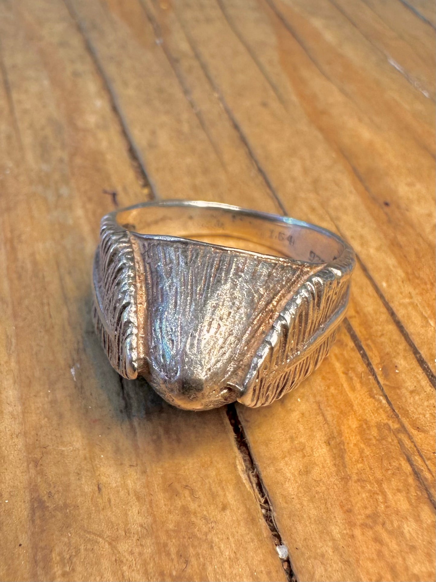 Pointed Leaf Textured 925 Sterling Silver Size M Ring