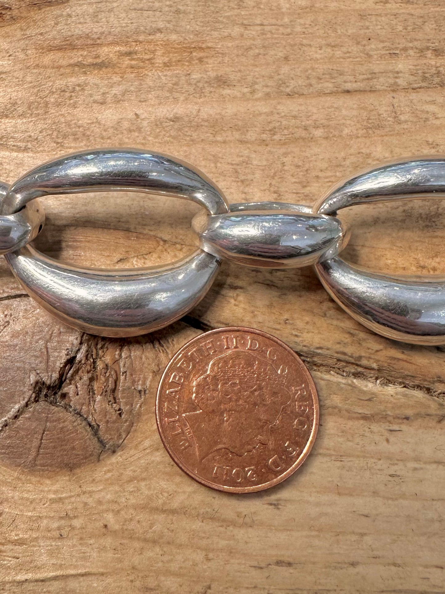 Abstract Chunky Oval Link 925 Silver 8 inch Bracelet
