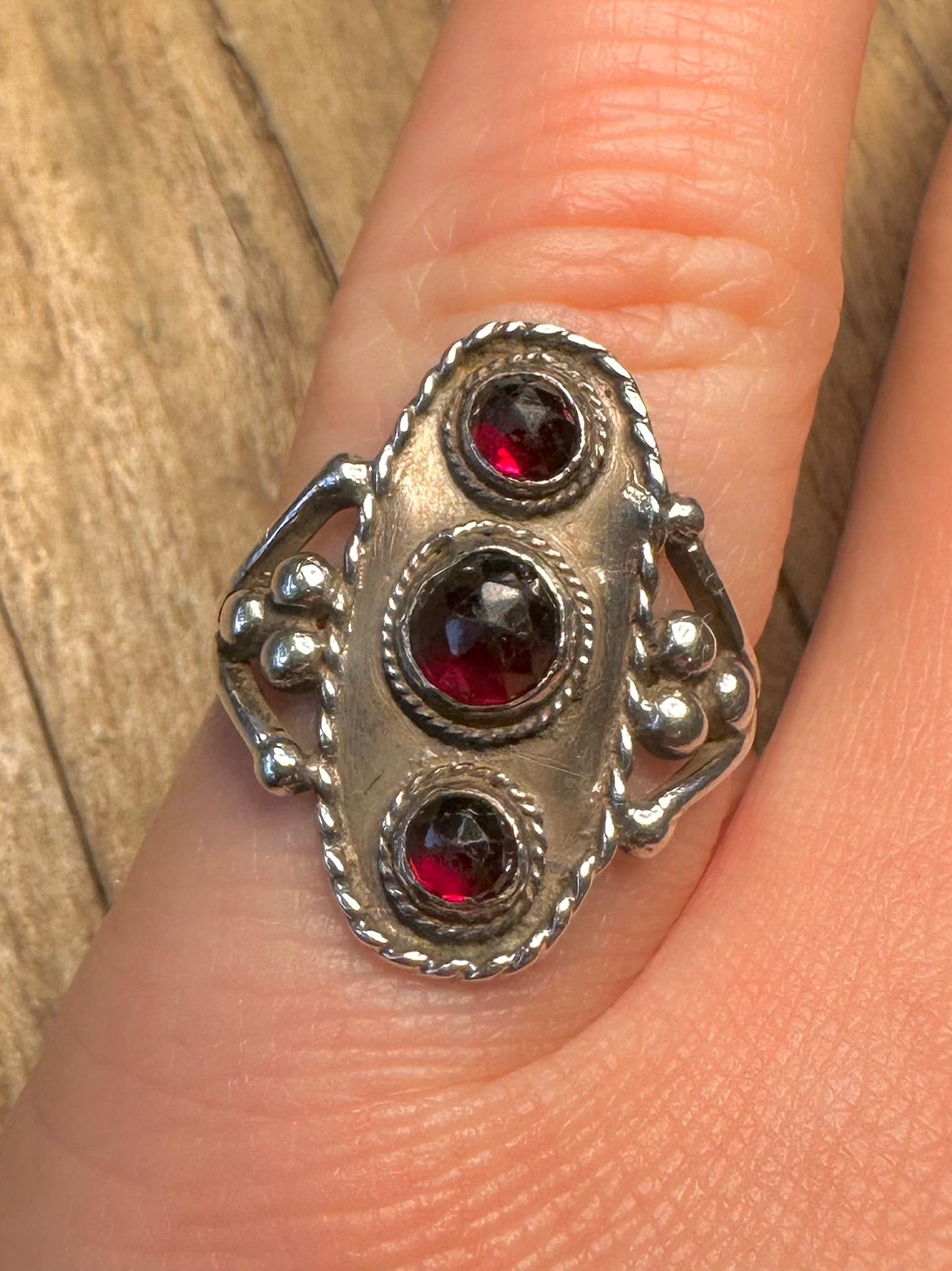 Vintage Garnet Boho 925 Sterling Silver Size N1/2 Ring