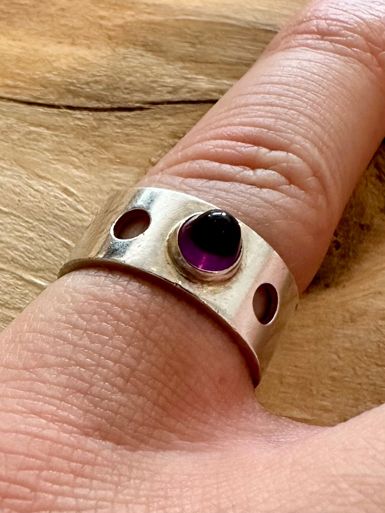 Vintage Amethyst Abstract 925 Silver Size M Ring