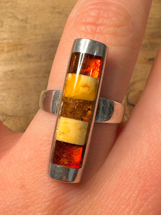 Modernist Multi Amber 925 Silver Size S Ring