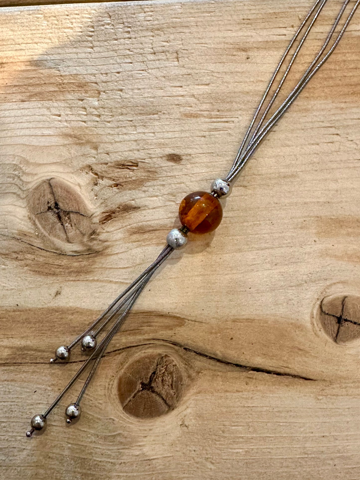 Modern Amber Snake Chain with Ball 925 Silver 15.5 to 17.5 inch Necklace