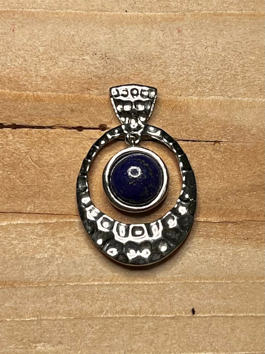 Textured Lapis Lazuli 925 Sterling Silver Pendant