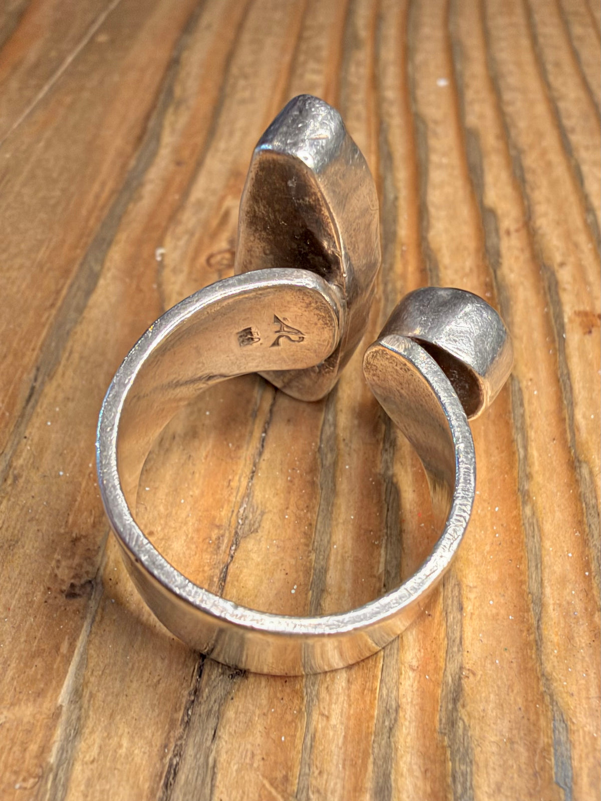 Abstract Mother of Pearl and Baroque Pearl 950 Silver Size R Ring