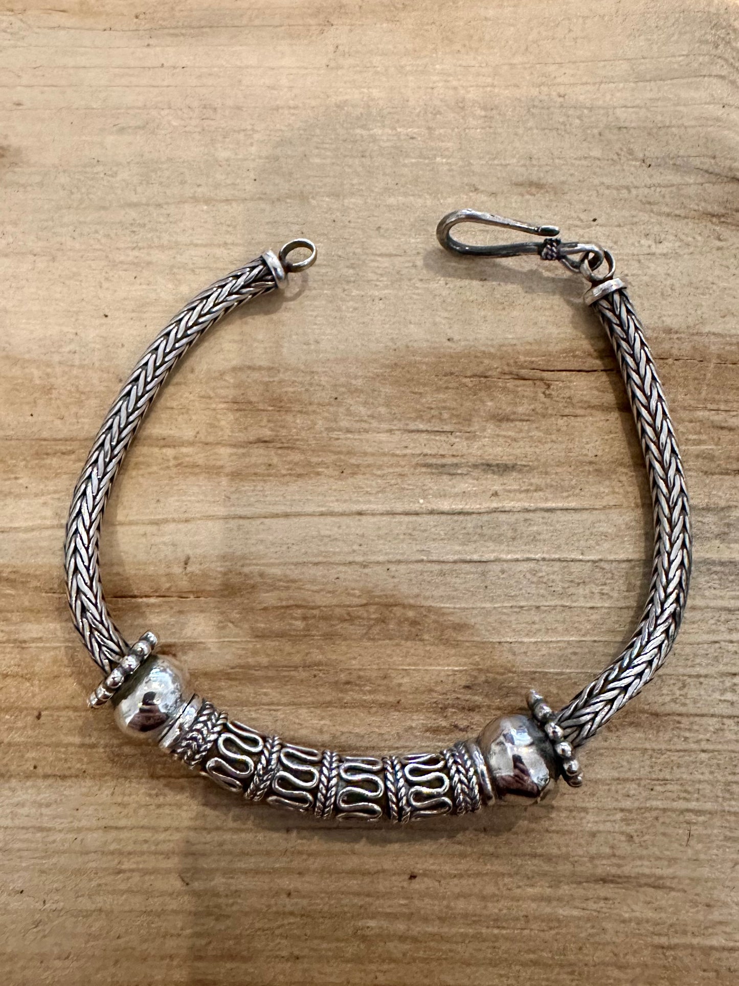 Vintage Tribal Balinese Chain 925 Silver 7.5 inch Bracelet