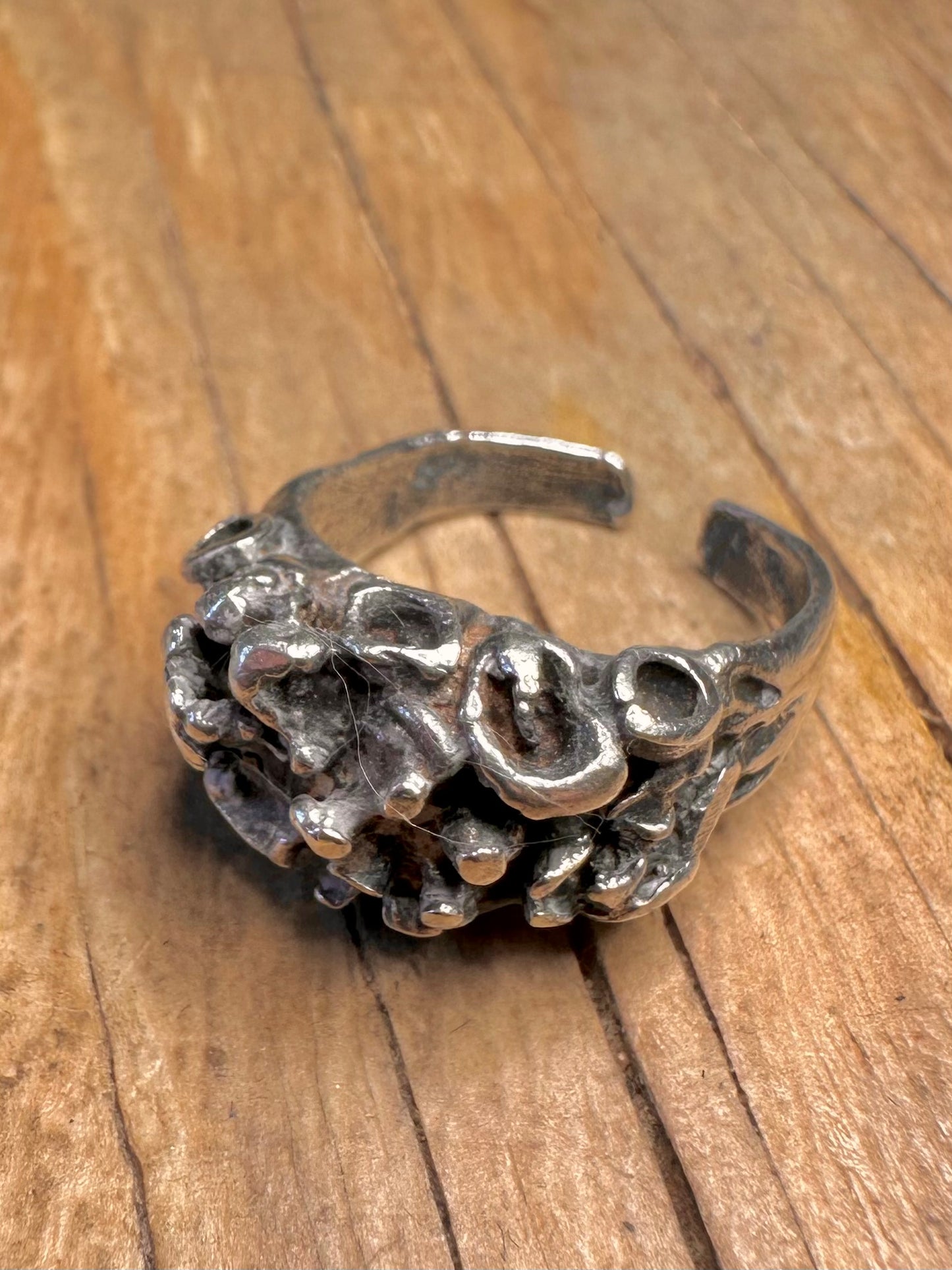 Brutalist Coral Style Textured 925 Sterling Silver Adjustable Size M Ring